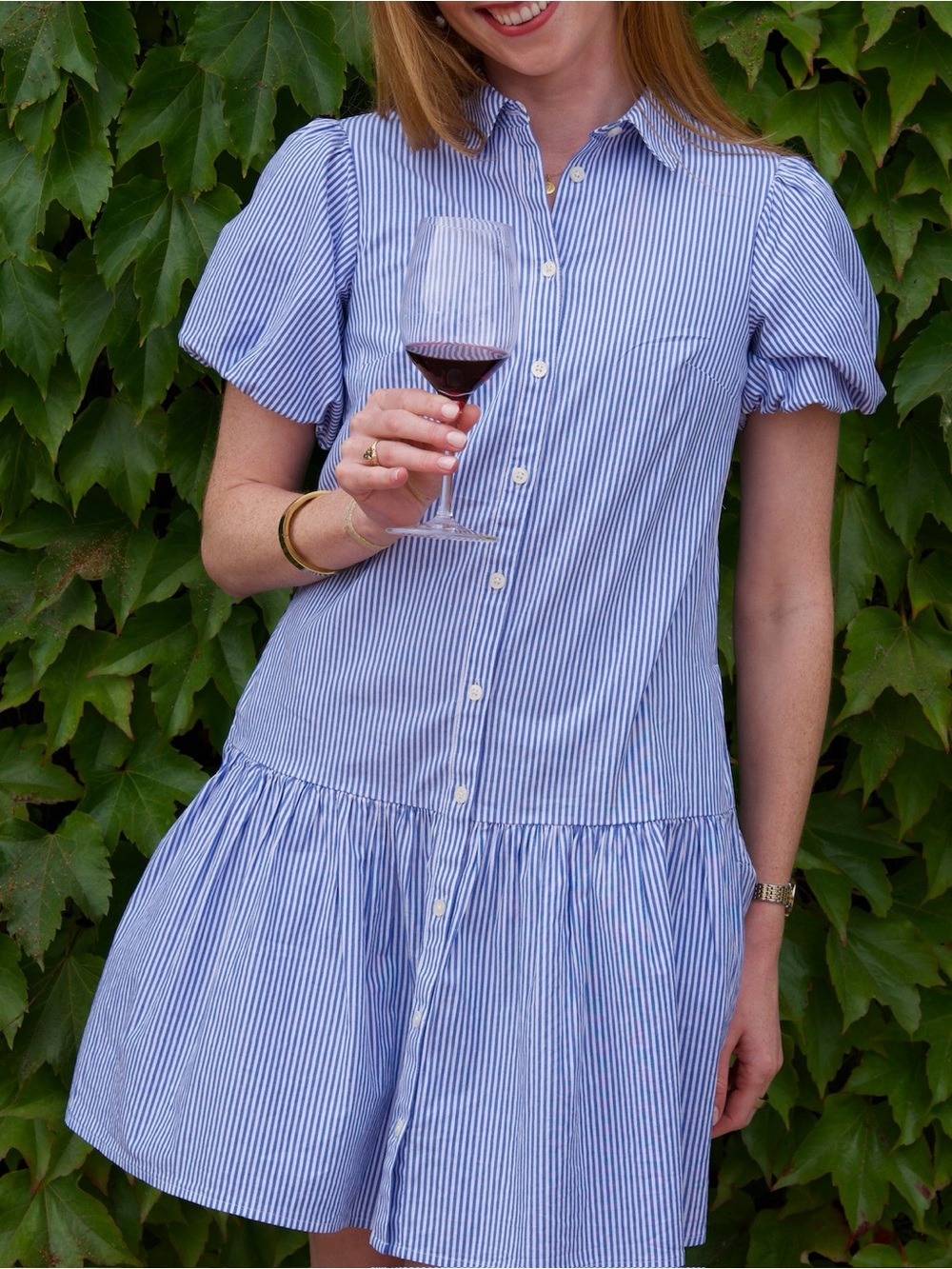 Blue and white striped dress